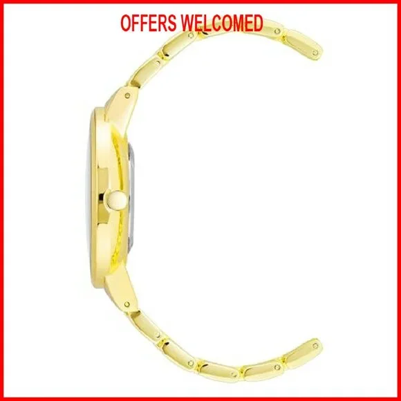 Gold-Tone Crystal Accent Watch, 36mm Case, Adjustable Bracelet